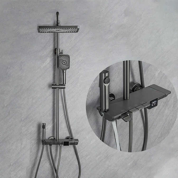 bathroom faucet shower set thermostatic shower system exposed with 4 four function digital bidet sprayer piano key