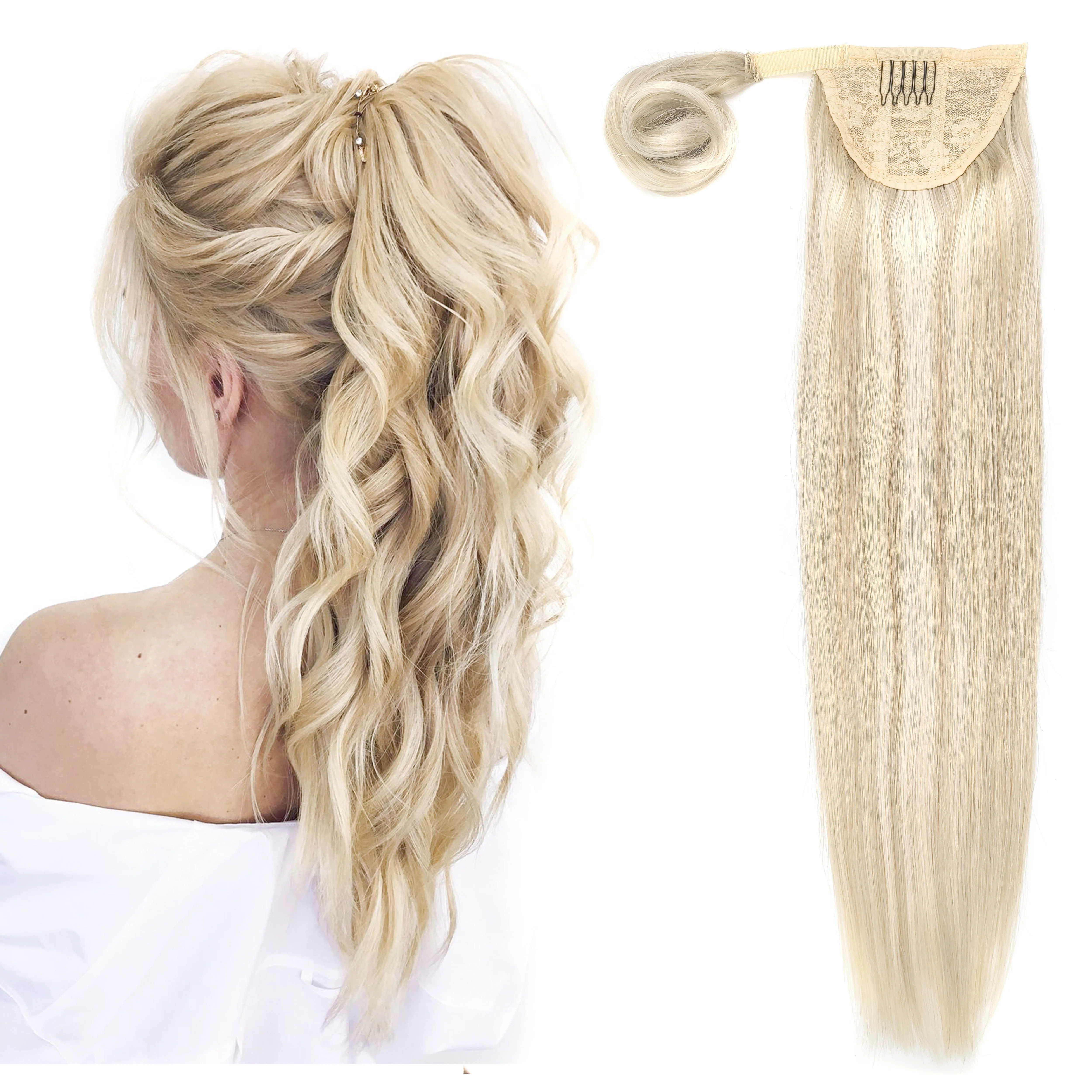 
Luxury Straight Long Natural Ponytail Human Hair Pieces Clip-in Ponytail extension 