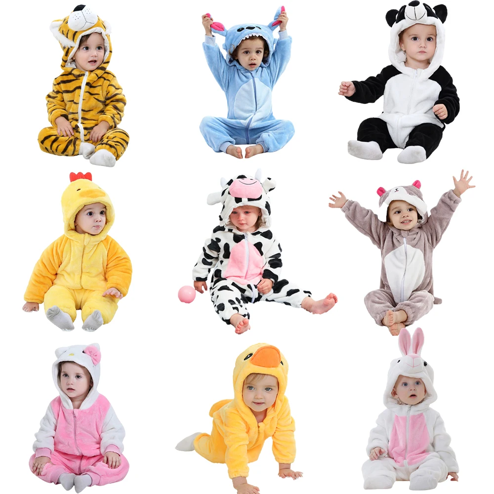 Fashion Designer Ins Full Flannels Anime Parti Christma Infant Toddler Baby Body Footless Onesi Hooded Romper Set With Zipper