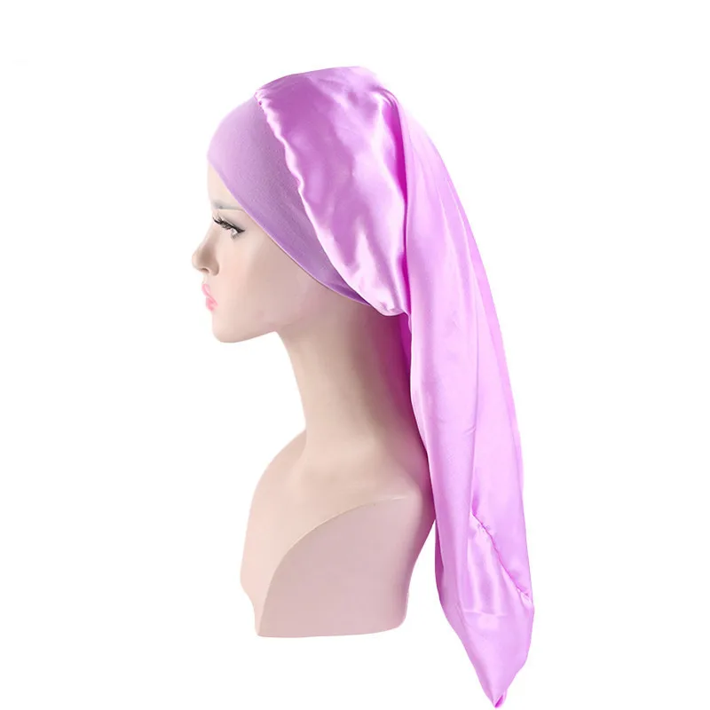 Muslim Satin Sleep Cap for Long Hair Extra Long Bonnet Women Dreadlocks Curly Hair