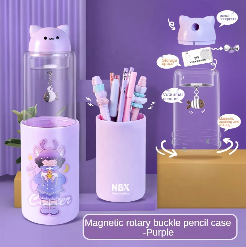 NBX Оптовая Продажа kawaii прозрачные многофункциональные магнитные акриловые держатели для ручек для стола для девочек пластиковый пенал