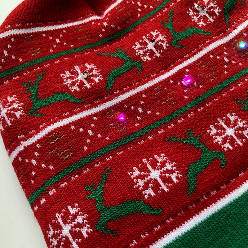 Оптовая продажа, рождественские шапки со светодиодной подсветкой, шапки, праздничная вязаная шапочка