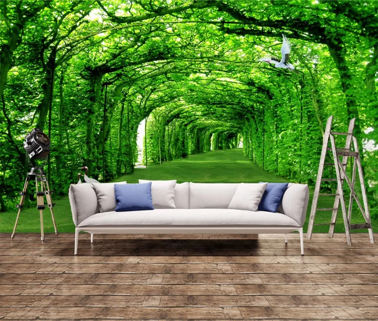 Custom 3d effect designer wallpaper fresh green forest wallpaper home decoration