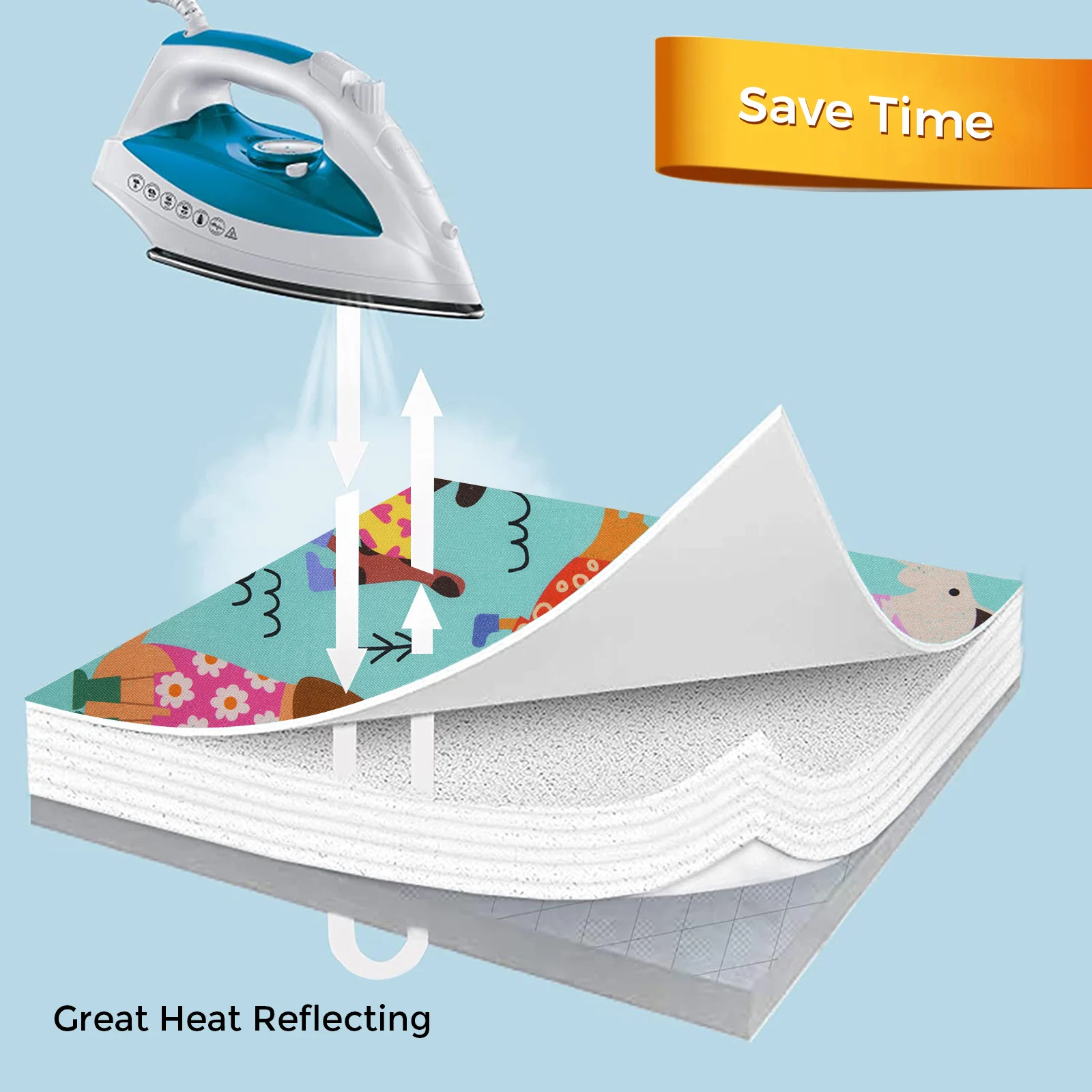 High Quality Cotton Heat Resistance 250gsm 2-Layers 124*38 cm Lovely Dogs Ironing Board Cover With Elastic Edge