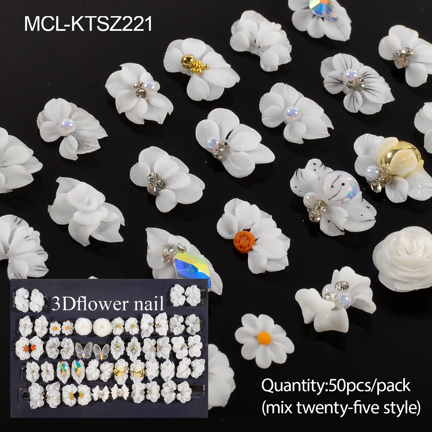 50PCS/kit Kawaii Handmade Nail Art Resin Charms 3D Design Nail Acrylic Flowers