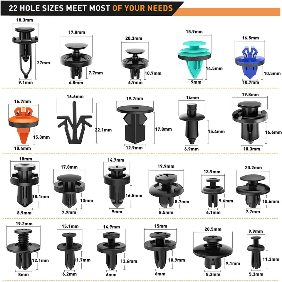 680Pcs Mixed Car Push Retainer Clips & Auto Fasteners Assortment -22 Most Popular Sizes  Bumper Fender Rivets