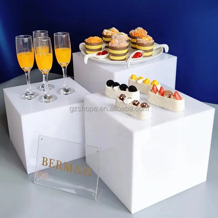 SHP Custom Luxury Acrylic White Catering Buffet Food Display Stand Risers Table Party Food Display Risers For Food Display Stand
