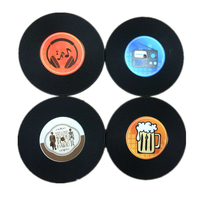Custom label vintage style vinyl record PVC coaster, used for table heat insulation, silicone tabletop pad can print different