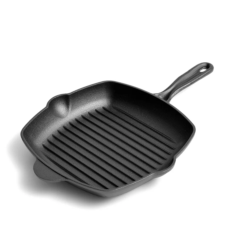 Cast Iron Non-stick Square Grill Pan with Helper Handle Stripe Thickened Steak Skillet for Camping Outdoor