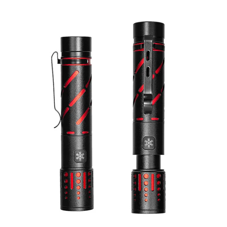 Slim LED Mini Flashlight campng hiking Light Source Zoomable Pentorchlight Torch with Clip for Outdoor Use