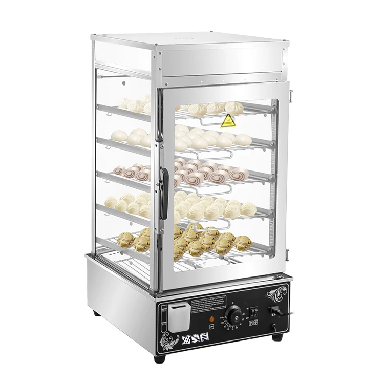 Stainless Steel Steamer Bun Electric 5-layer Glass Display Commercial Bread