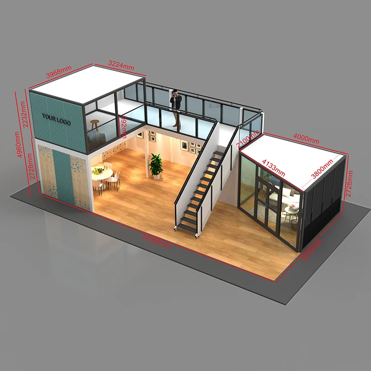 Exhibition Expo Stand  Double Deck Trade Show Story Second Floor 2 Hanging Banner Design Display Shelf Special  Two Level Booth