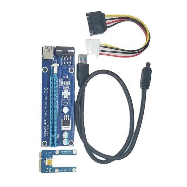 
PCI-E VER006S PCI-E 1x to 16x Riser Card Adapter With USB Extender Express Adapter USB 3.0 ST 6Pin Power Supply Cable 