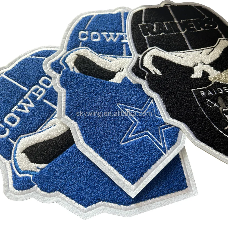 Exquisite Large Football Team NFL COWBOYS BILLS Raiders Shield Chenille Iron on Biker Patch for Jacket Motorcycle Vests