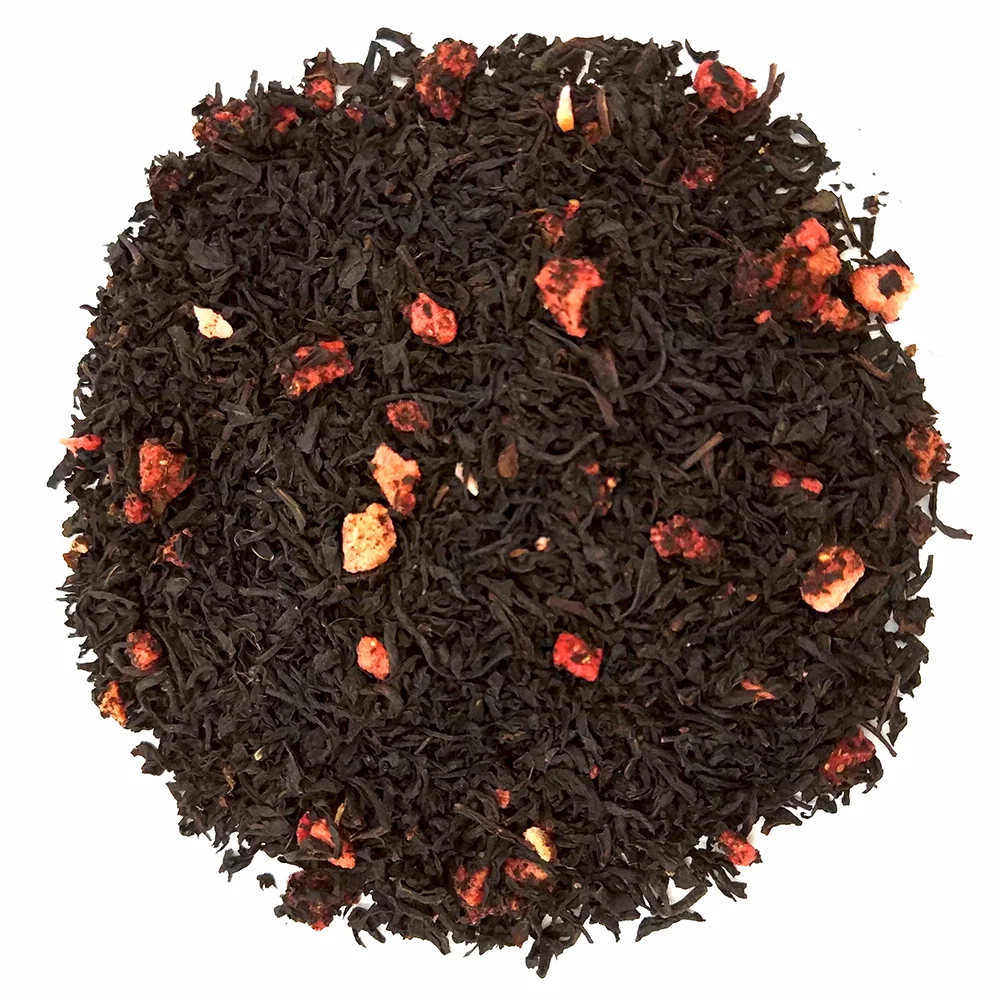 Wholesale strawberry vanilla flavored black health tea with dried fruit rose chamomile flower herbal flavor tea fruit blend tea (1600382484769)