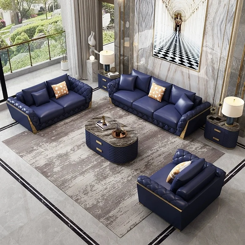 Luxury American Style Leather Couch Living Room Sofas For Home Hotel Metal Sofa Set