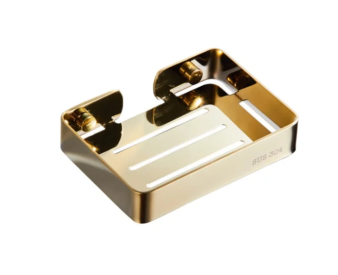 Bathroom Kitchen Sink Soap Dish Shiny Gold Stainless Steel For Shower Soap Holder Self Adhesive Wall Mounted Rustproof Drilling