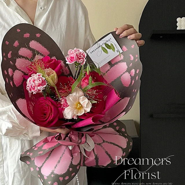 butterfly style wrapper bouquet design OPP plastic transparent waterproof florist  packaging flower floral wrapping paper