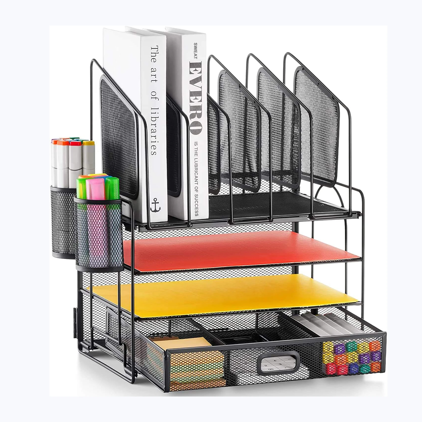 Organizador de archivos de escritorio de oficina de metal negro File Holder