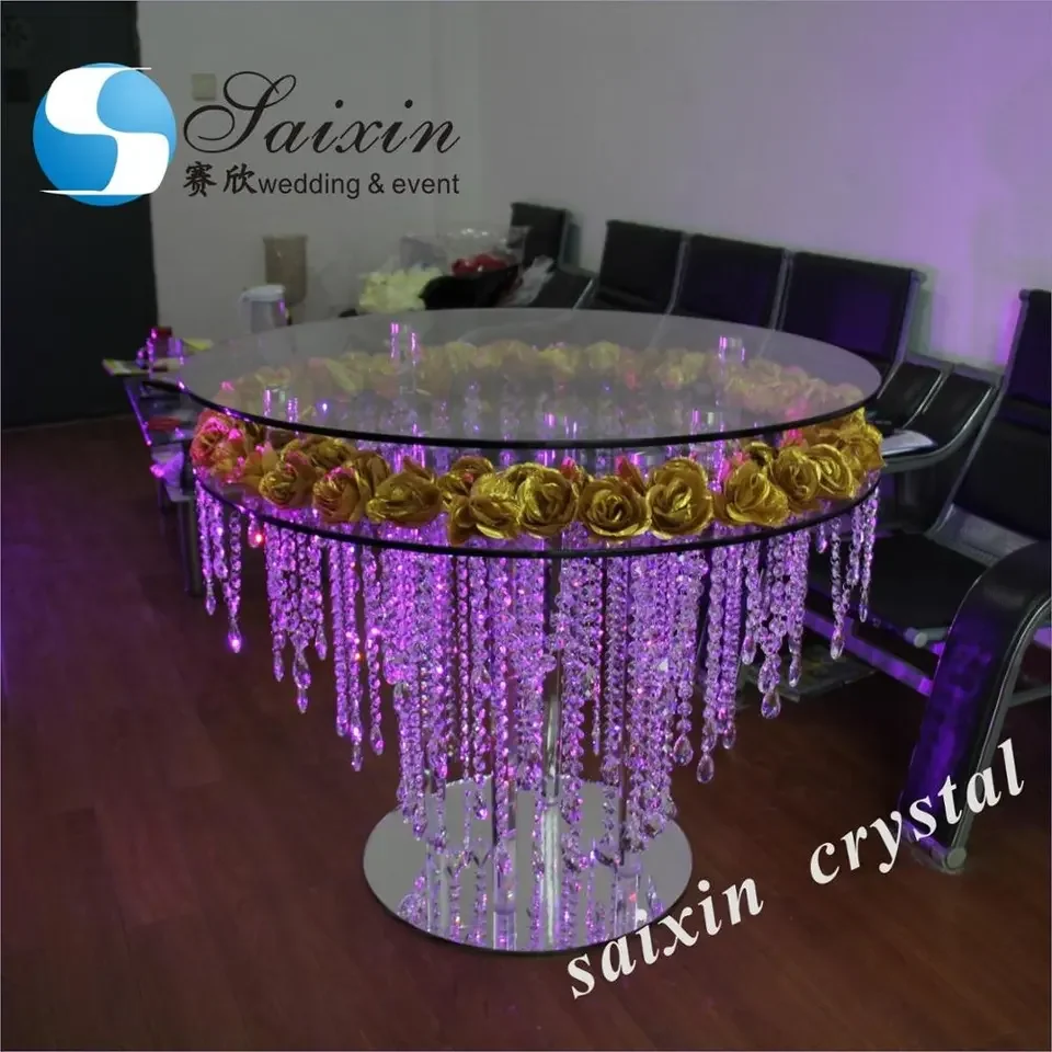 Factory Sale Wedding Luxury Cake Table Glass Centerpiece Mirror Hanging Crystal Wedding Cake Table