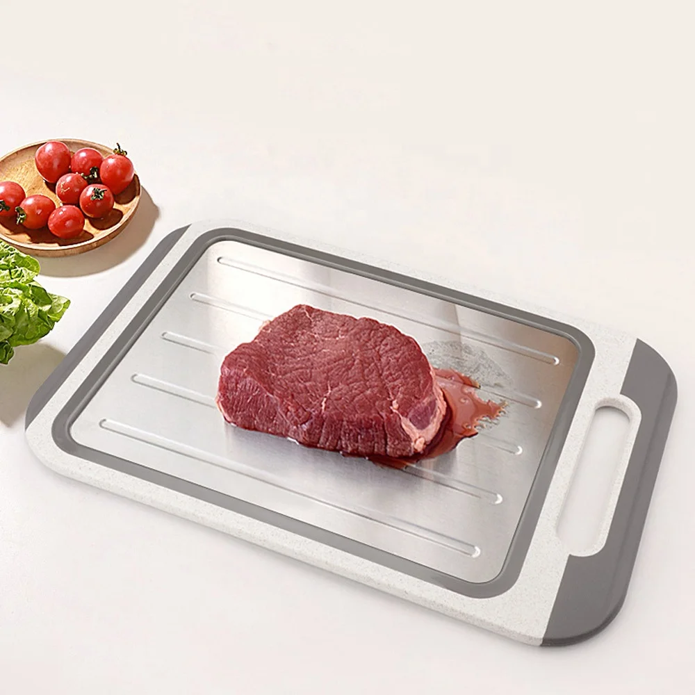 Multi-function Stainless Steel Heat Conductor Meat Frozen Thawing Cutting Board Kitchen Double Sides Wheat-Straw Chopping Board