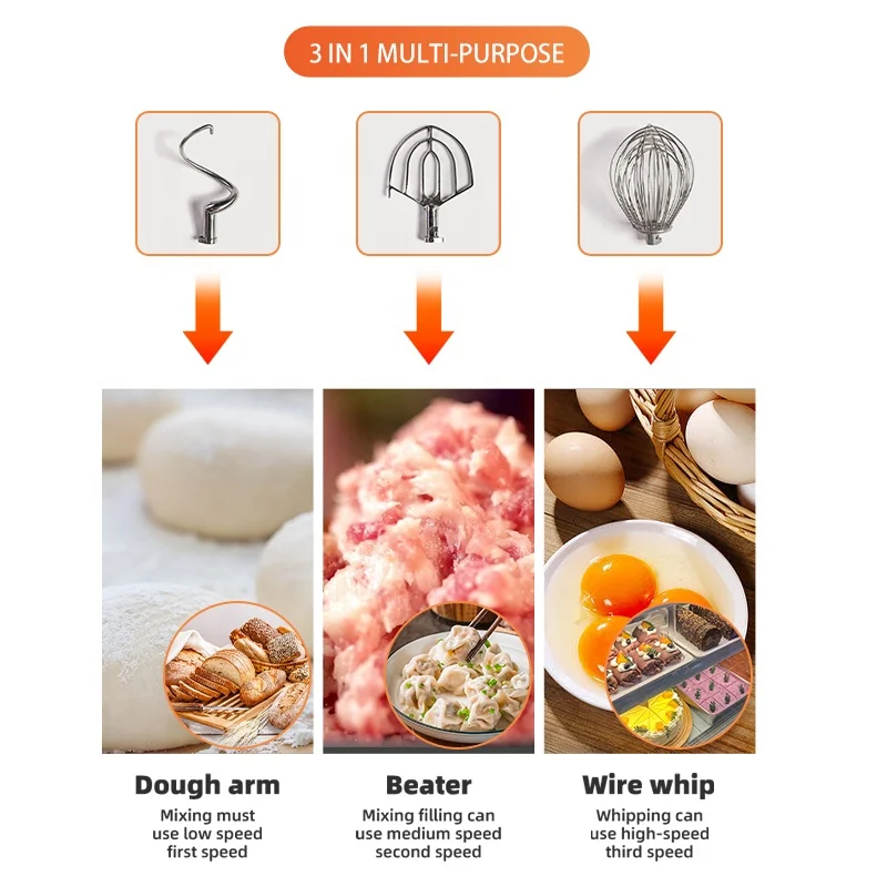 Kitchen Low Noise 1500W Bowl Processor Bread Machine Leaven Dough Stand Grinder Professional Multifunction Food Mixers