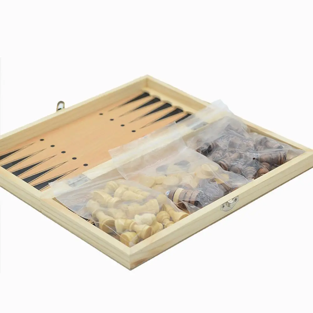 Three-in-one wooden chess foldable portable educational chess game strategy cross-border factory direct sales Toys