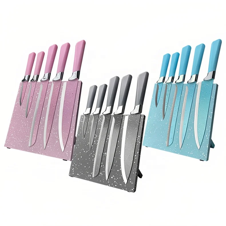 Factory Wholesale 6PCS Stainless Steel Kitchen Knife Set With Holder Non-Stick Coating Chef Knife PP Handle Kitchen Knives