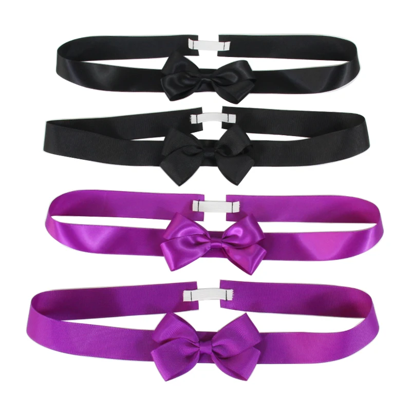 Custom Black Purple Gift Wrapping Pre Tied Wholesale Decorative Satin Tie Packing Ribbon Bows With Elastic Loop