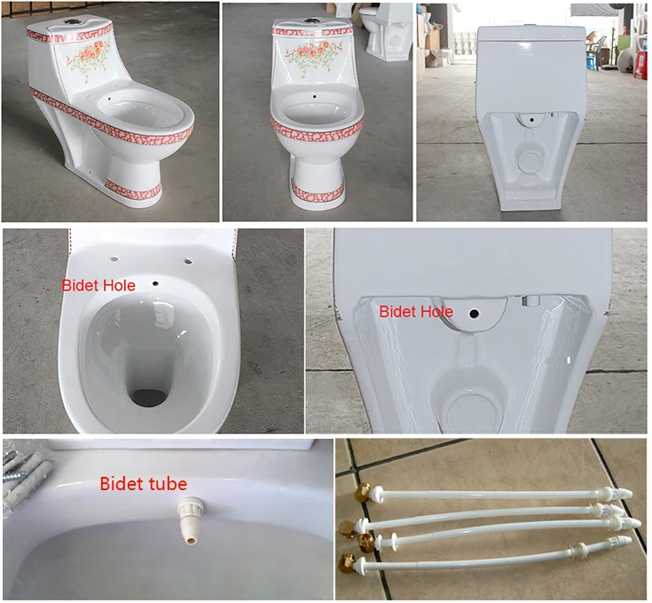 
factory manufacture A3101 red flower pattern ceramic luxury bathroom soft one piece toilet 