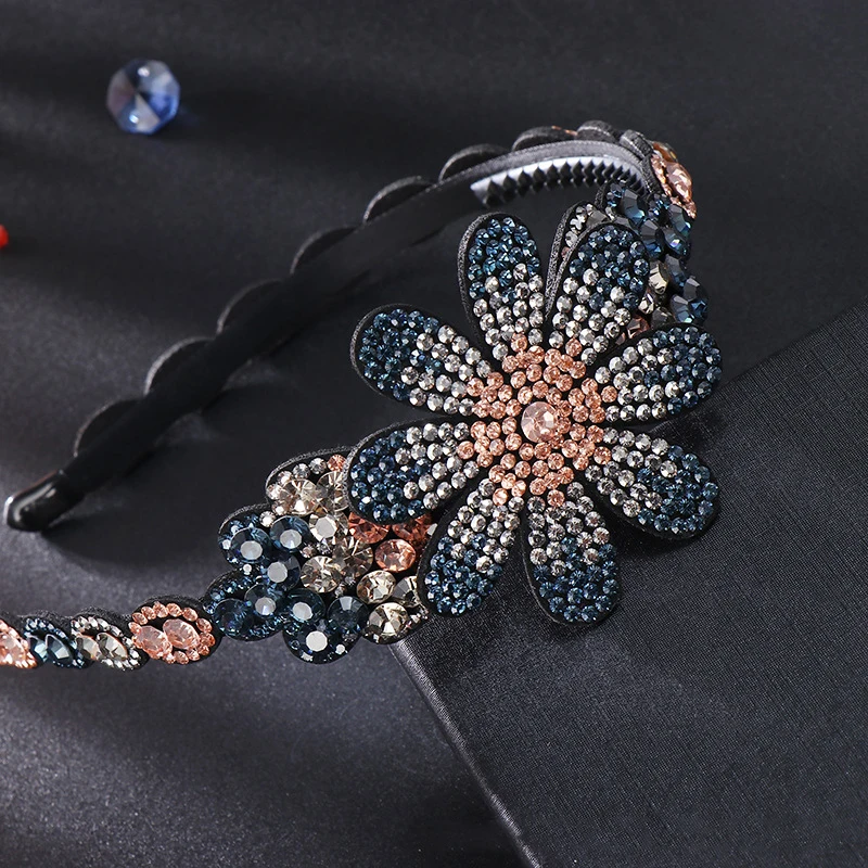 HX-066 Rhinestone flower headband wide-brimmed Korean high-grade crystal large headband lady temperament diamond-studded hairpin