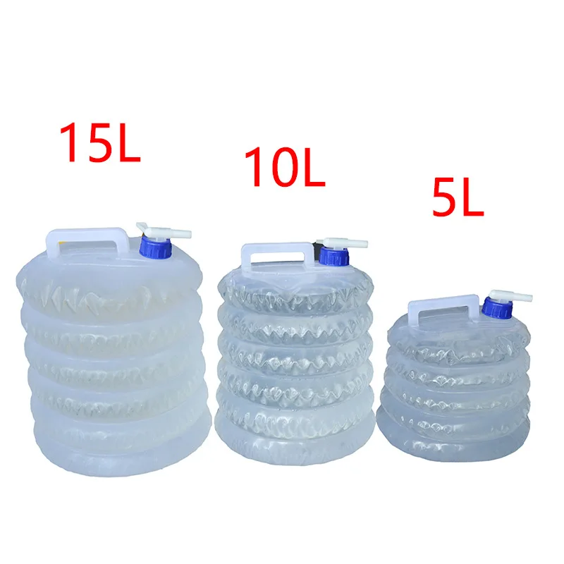 Outdoor Telescopic Plastic Bucket 5L-15L Portable Camping Car Nail Self Contained Faucet  Folding Water Bag PE