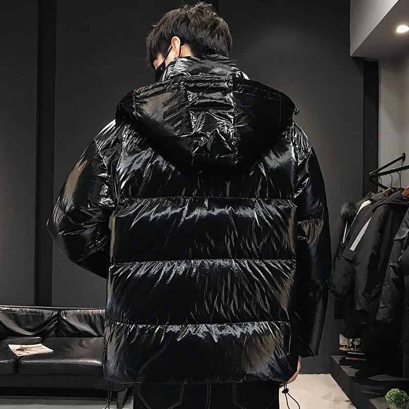 
OEM Custom Padded Bubble Coat Puffer Duck Down Jacket Hooded Shiny Mens Winter Jacket 