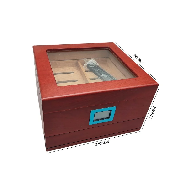 New Design Factory Price 20-35 Cigars Wood Cedar Humidor Box with Glass Tops Cigar Case Hygrometer Gift Box for Men