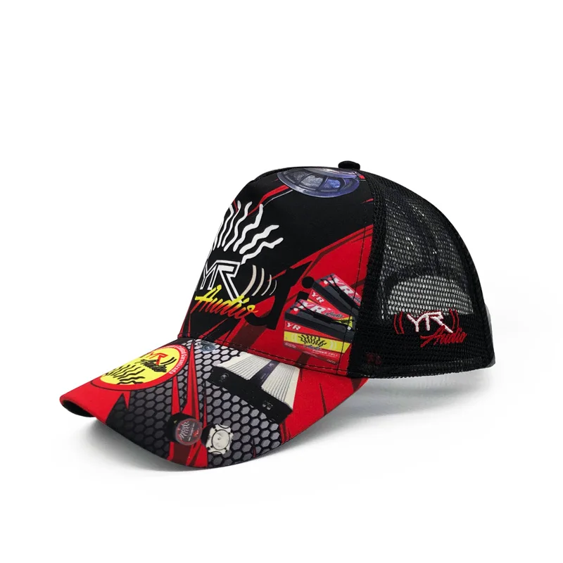 Оптовая продажа изготовленным на заказ логосом Высокой Тульей винтажные Молодежные 5 панель black satin Кепка-тракер Полная Сублимация сетчатая бейсболка для бега с шапочкой и повязкой
