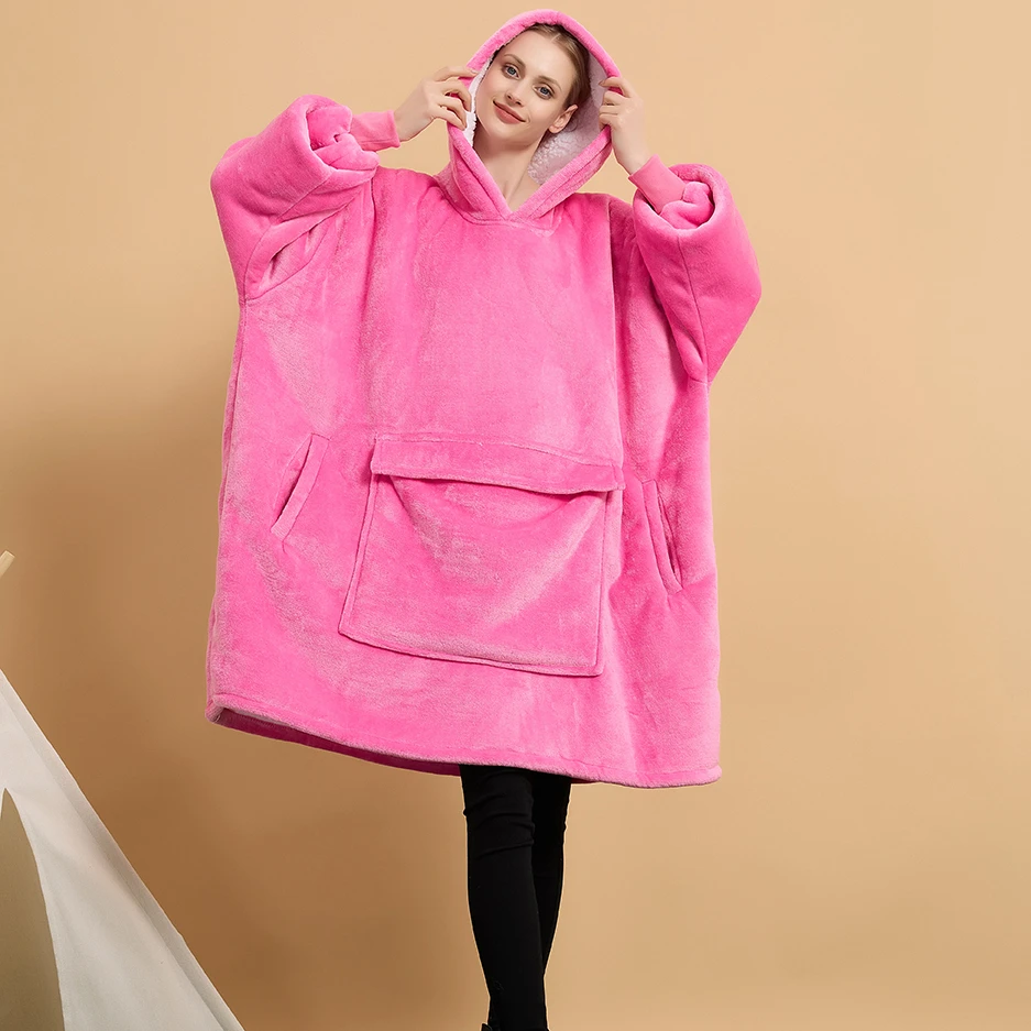 Factory winter tv hooded blanket hoodie sherpa fleece fluffy hoodie blanket oversized giant sweatshirt blanket for adult