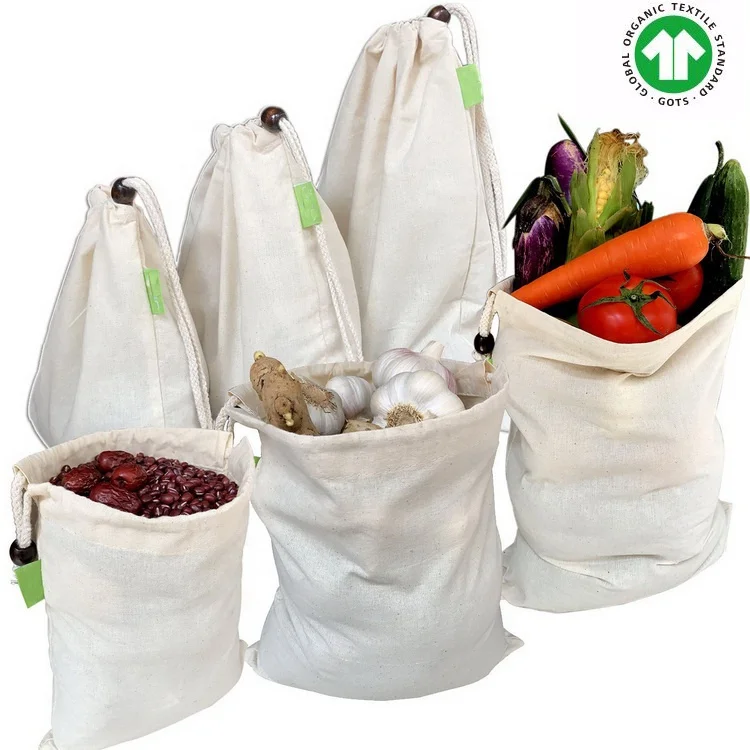 Sopurrrdy Durable Reusable Ecology Organic Cotton Muslin Produce Bags