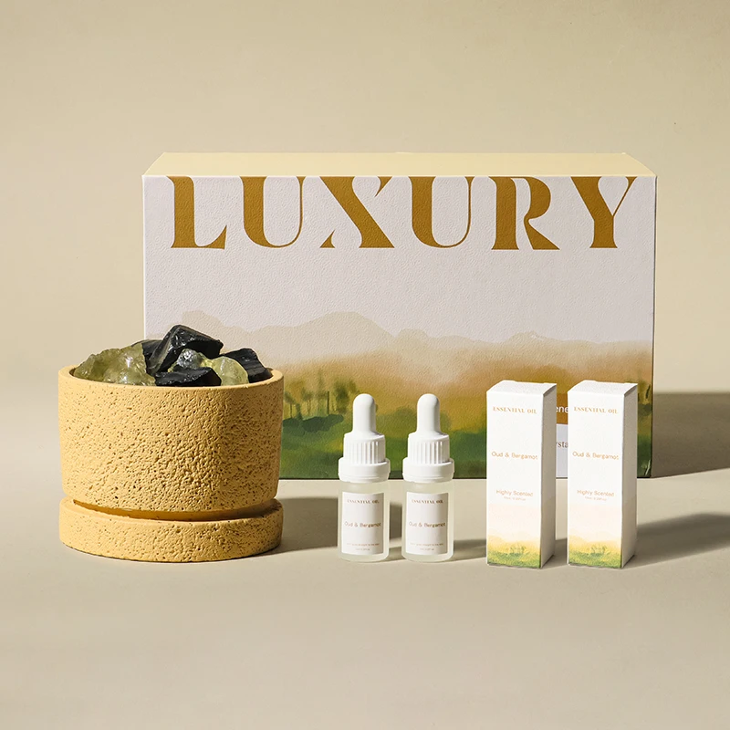 NEWIND Wholesale Essential Oil Fragrance Lava Stone Cement Jar Aromatherapy Essential Oil Diffuser with Natural Crystal Rocks