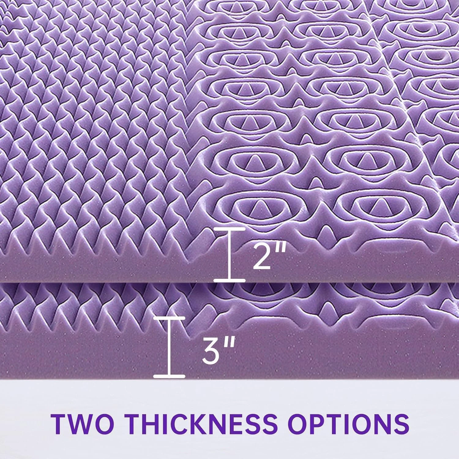 3 Inch 7-Zone Queen Size Lavender Mattress Topper Single Egg Crate Foam with Cooling Gel Infused Cotton & Fabric Mattress Pad