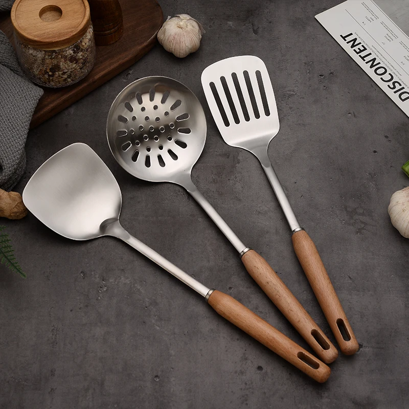 
Customizable Logo beech handle stainless steel kitchen accessories cooking utensil 