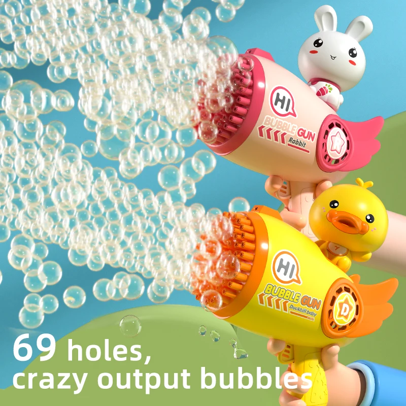 XST New Duck Blower Gun bubble Machine for TikTok Automatic Bubble Maker for Kid Summer Outdoor Toys Party 69 Holes Bubble Gun