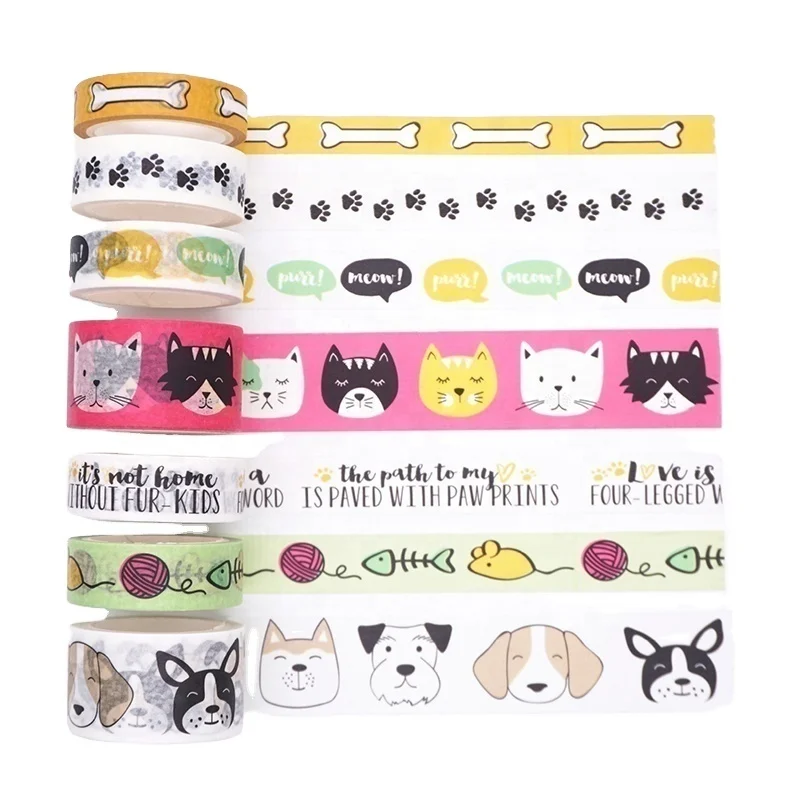 Cartoon cute and Paper Tape Set 5m cat and Dog pet tape DIY ledger stickers