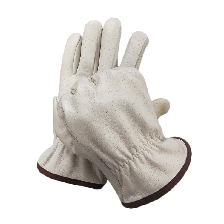 High Quality White Real leather Cow Leather Driver gloves  Rigger Gloves Working
