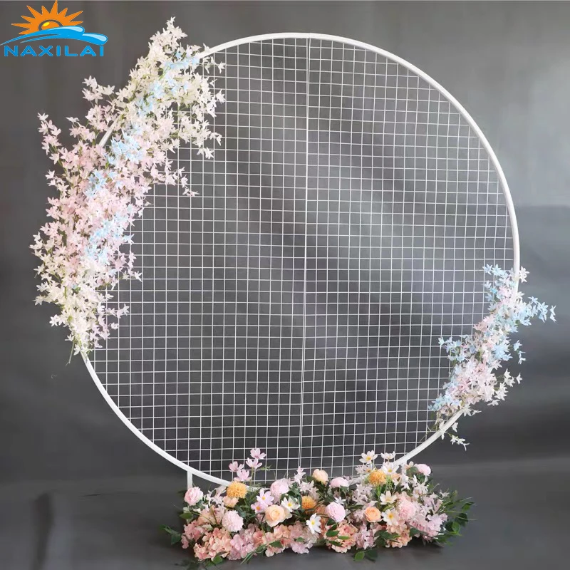 NAXILAI 2020 High Quality Wedding Supplies Circle Round White Gold Metal Mesh Grid Backdrop