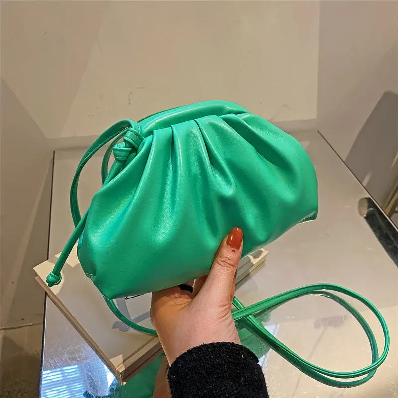 Luxury Dumpling Shaped Women Hand Clutch Bag Candy Color Ladies Small Cloud Shoulder Purses Clip-on small pleated hand bags