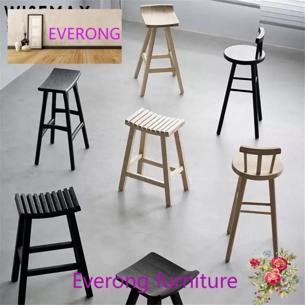 EV FURNITURE Japanese Style Restaurant Furniture Home Wood Dining Chair Solid Ash Wood Bar Stool Optional Bar Chair Design