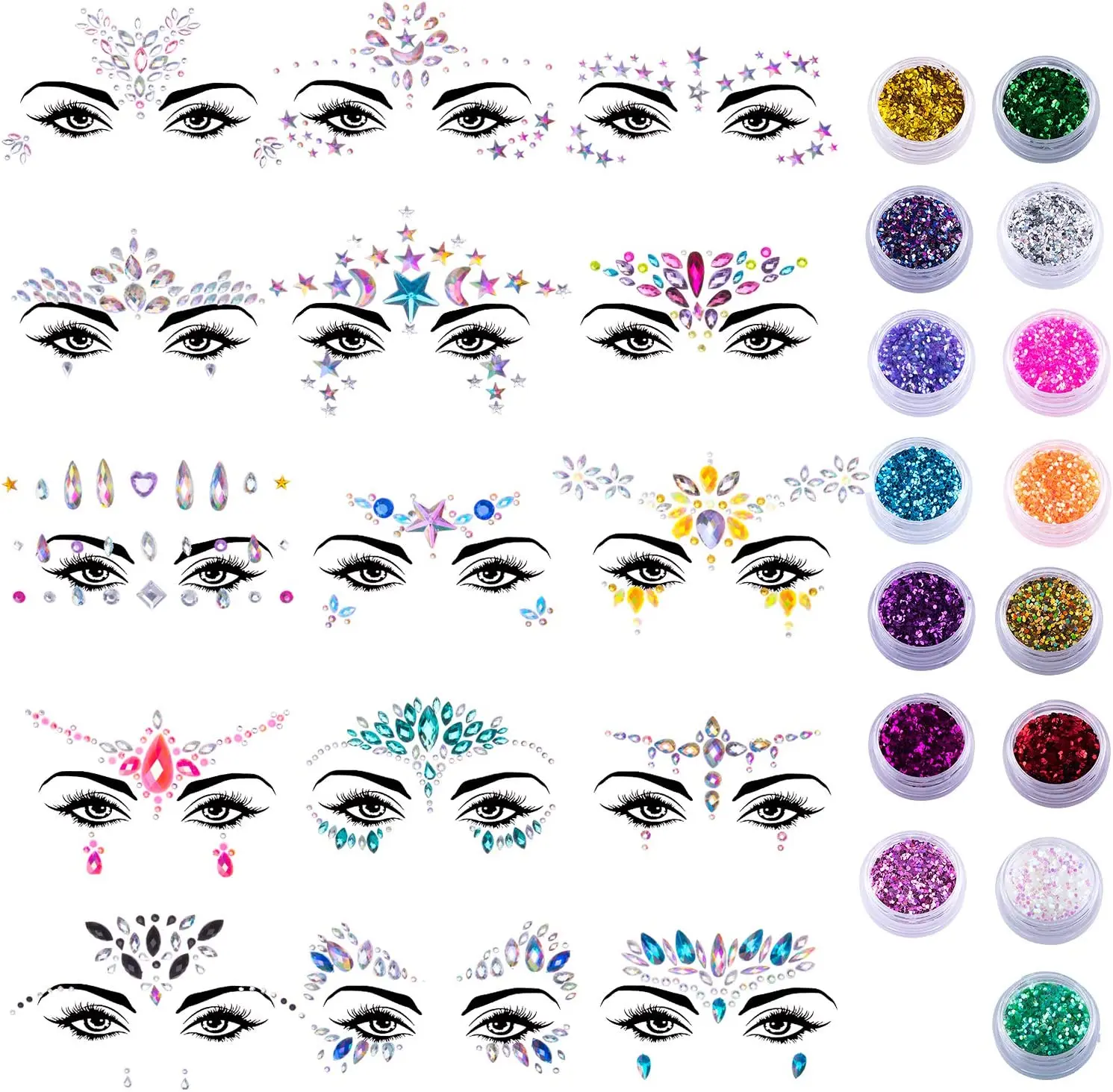 Luxury cosmetic sticker sheet Forehead rhinestone jewelry sticker tattoo face painting art glitter Fashion crystal gem tattoos