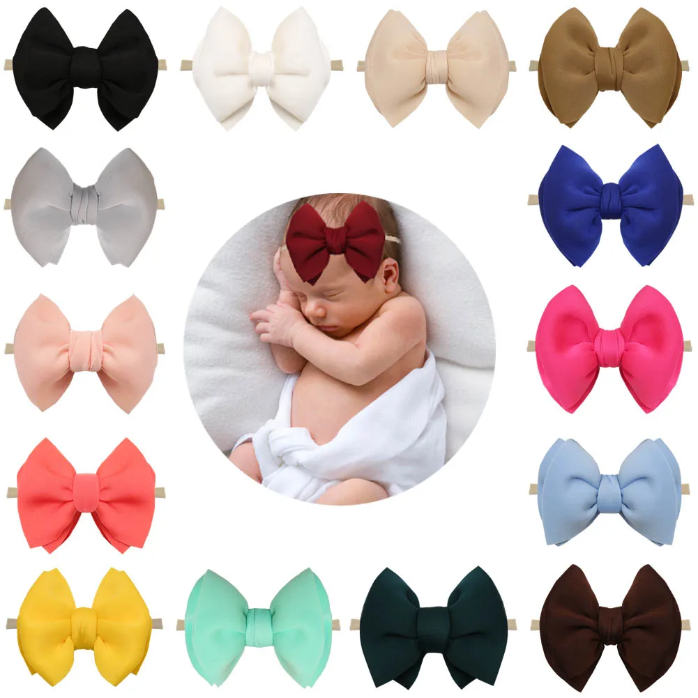 Lovely Puff Waffle Bows Headband Baby Girls Tiara Candy Colors Hair Accessories Elastic Nylon Bands