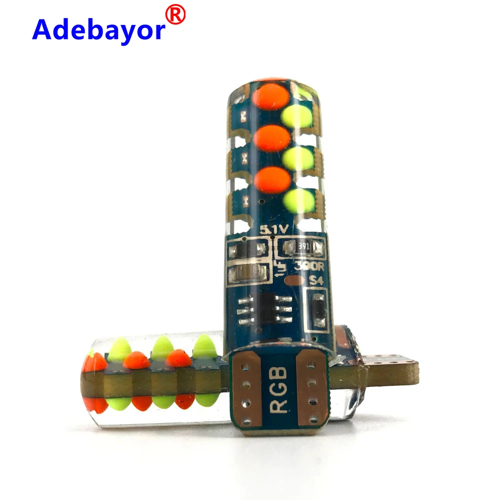 Светодиодная RGB-лампа T10 w5w 12SMD COB Canbus 194 168 для автомобиля со вспышкой/стробоскопическим освещением для чтения, габаритные огни