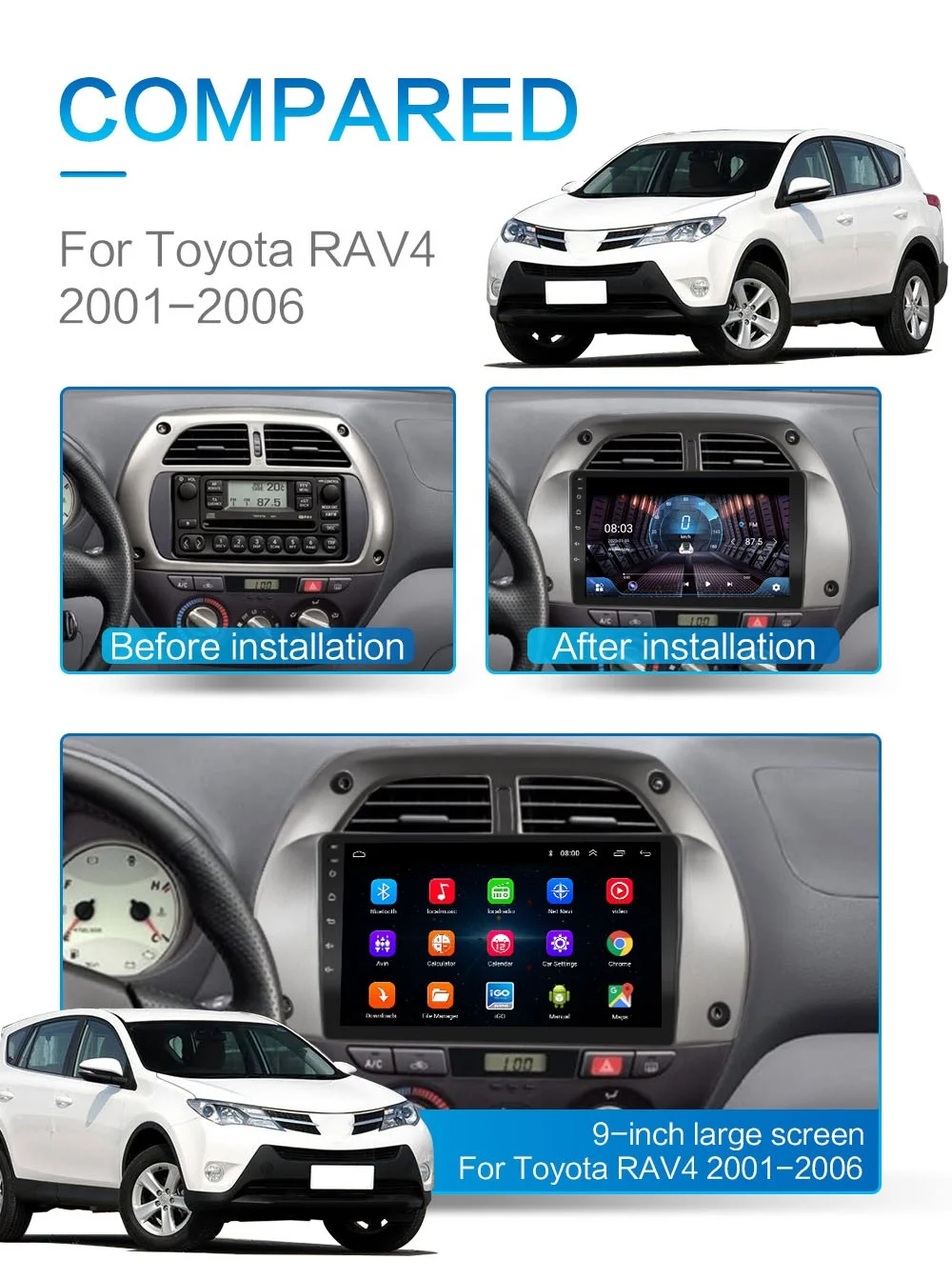 Android Touch Screen Car DVD Player GPS Navigation For Toyota RAV4 2001-2006 Multimedia Radio Stereo Head Unit